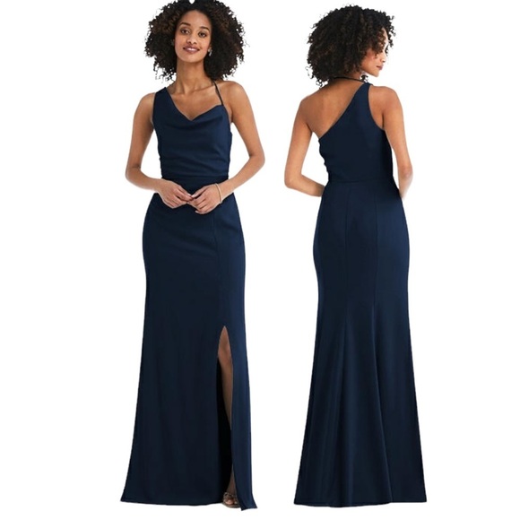 After Six Dessy Crepe One Shoulder Draped Cowl Neck Maxi Dress Sz 10 - Picture 16 of 16